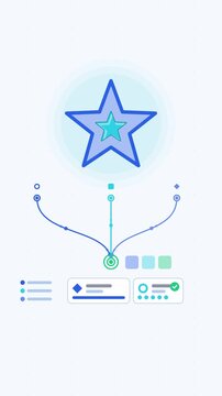 Vertical 9:16 animated recommendation engine merging signals together in blue and cyan on a clean light background. Seamless looping 4K process flow motion graphics for reels, shorts and explainer vid