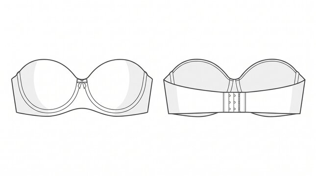 Strapless bra fashion sketch with seamless side closure for lingerie