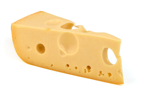 Slice of Swiss Cheese Isolated on White Background