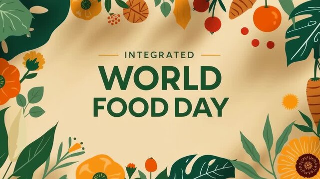 Integrated World Food Day Poster Featuring Colorful Fruit, Vegetable, Botanical, Tropical Leaf