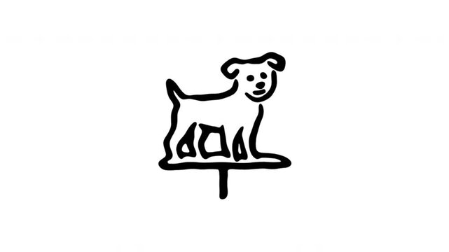 Dog On A Signpost For Pet Care And Animal Services Hand Drawn Doodle Animation. Canine Symbol And Veterinary Notice. Pet Store Wayfinding Graphic. 4K Loop With Alpha Channel.