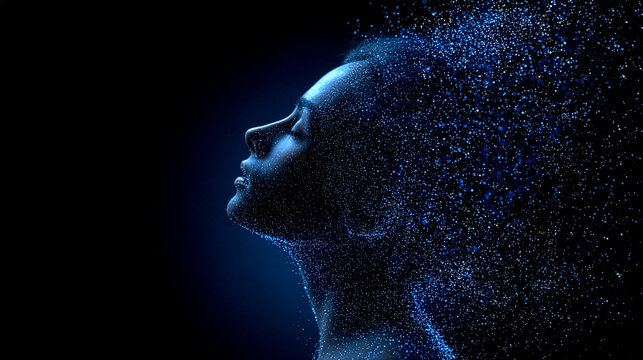 Abstract AI concept background with subtle human profile silhouette