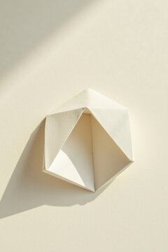 Papel delicadamente plegado en una forma geom&eacute;trica sencilla, como un tri&aacute;ngulo o un cuadrado, con una paleta de colores neutros