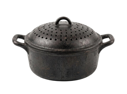 Vintage Cast Iron Pot With Perforated Lid
