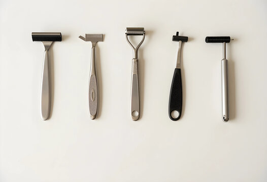Neurological examination tools, medical diagnostic equipment for sensory testing and reflex assessment with metal hammers and sensory instruments