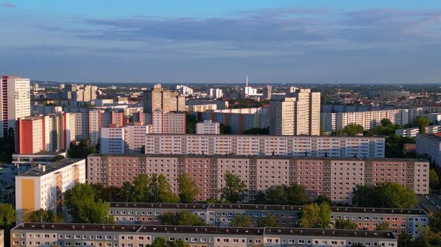 prefabrication buildings, berlin urban development. Nice aerial view drone