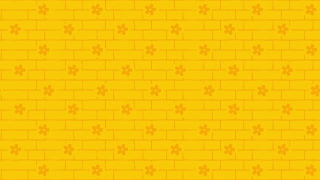 Yellow brick wall background, with cute flower, pattern animation