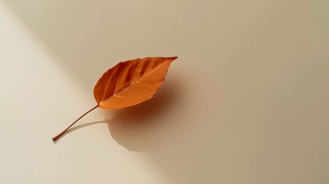 Autumn Orange Leaf Shadow on Beige Surface in Warm Sunlight Mood