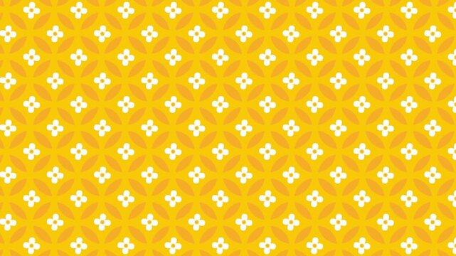 Seamless yellow floral pattern animation with geometric circles and minimalist flower motifs