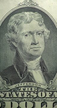 Stop Motion Portrait Thomas Jefferson United States Dollar Bill.  Stop motion brings movement to engraved portrait on United States dollar bill.