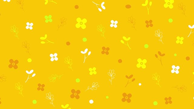 Animated floral pattern background, with hand-drawn flowers, in yellow
