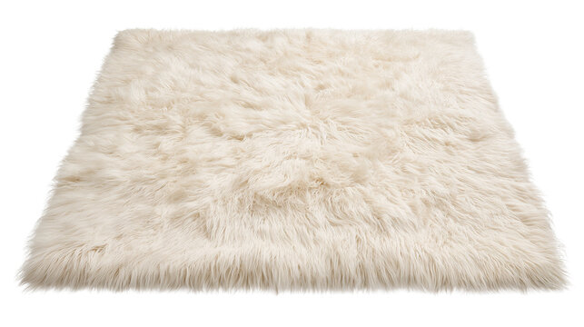 Fluffy white faux fur rug isolated on transparent background
