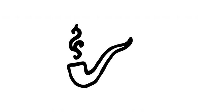 Smoking Pipe For Tobacco Use And Smoking Hand Drawn Doodle Animation. Tobacco Pipe And Smoking Symbol. Vintage Smoking Accessory. 4K Loop With Alpha Channel.