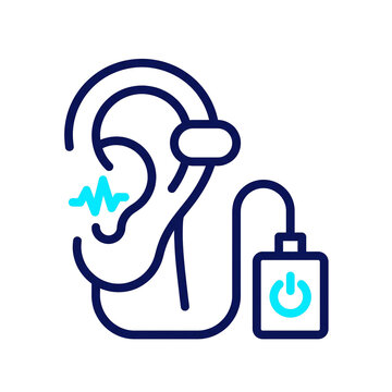 A hearing aid with a battery on transparent background for medical devices