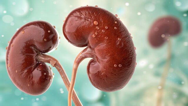 Realistic Macro Illustration of a Human Kidney Showing Internal Anatomy and Surface Detail
