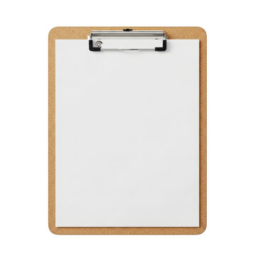 Wooden clipboard with a blank white sheet of paper for notes and office work tasks