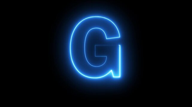 Neon English Capital Letter G text icon animation glowing blue color alphabet seamless smooth footage writing letter word sign symbol on black background