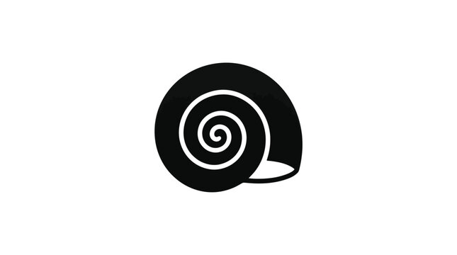 Minimalist black vector graphic icon of sea snail shell silhouette representing marine wildlife and beach themes