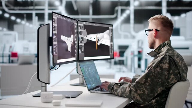 Engineer Focuses On 3D Drone Design Using Laptop
