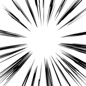 Manga motion radial lines with gradient. Anime action frame lines. Abstract explosive template with speed lines on transparent background. Flash explosion radial lines Vector illustration