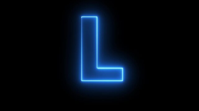 Neon English Capital Letter L text icon animation glowing blue color alphabet seamless smooth footage writing letter word sign symbol on black background