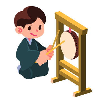 寄席囃子の太鼓を叩く落語家