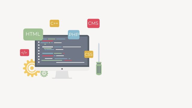 Web development programming concept with code editor and language