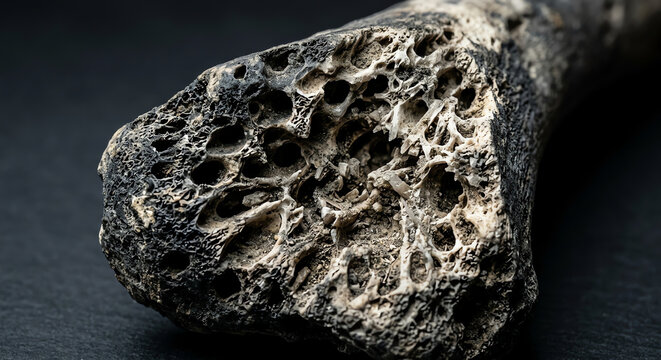 Macroscopic view of porous bone texture, skeletal detail, macro photography