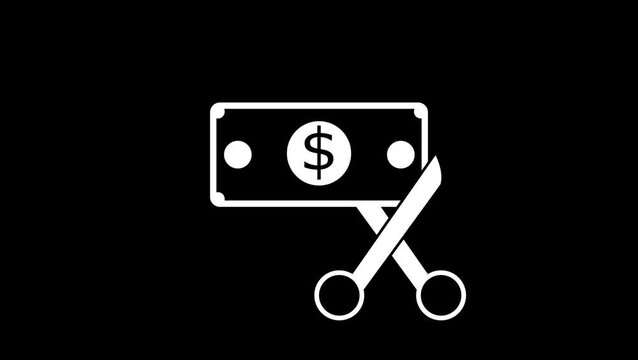 Money cutting scissors icon featuring dollar bill note for financial discount concept vector line art.