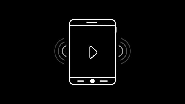 Smart phone media player icon showing play symbol and audio waves outline vector graphic.
