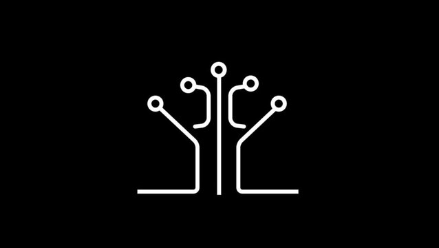 Digital circuit board inside web browser window line art icon vector illustration.