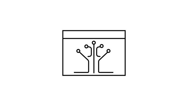 Digital circuit board inside web browser window line art icon vector illustration.
