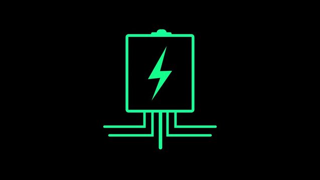 Electrical breaker box with power cables and lightning bolt symbol line art icon.