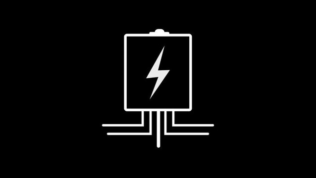 Electrical breaker box with power cables and lightning bolt symbol line art icon.