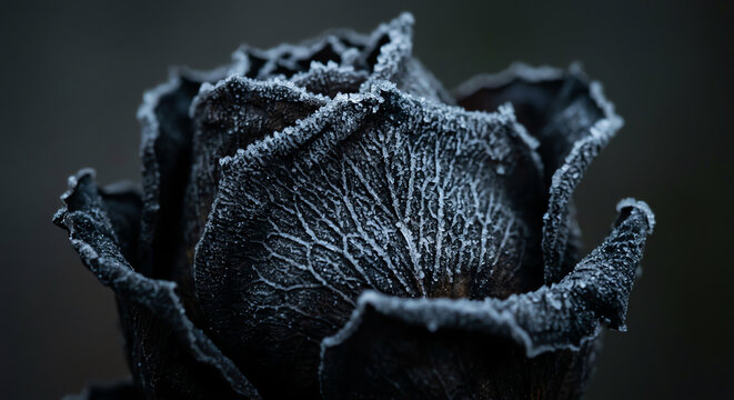 Black Rose Covered in Frost