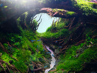Beautiful planted tropical freshwater aquarium with fishes. © apisitwilaijit29