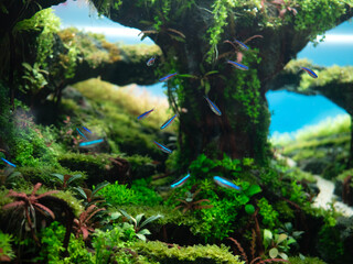 Beautiful planted tropical freshwater aquarium with fishes. © apisitwilaijit29