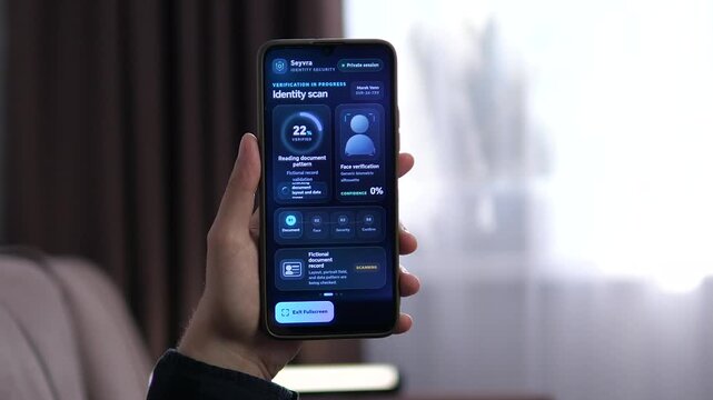 Person starts digital identity verification on a smartphone as the system scans documents and prepares biometric checks, highlighting secure access and modern online authentication.
