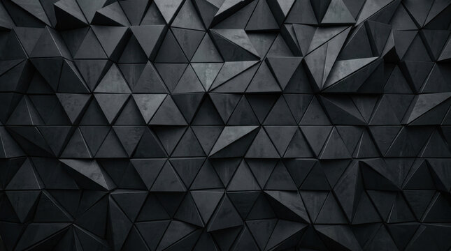 Black geometric triangle background, dark 3D textured wall surface, abstract charcoal gray polygonal pattern backdrop Black Friday Special
