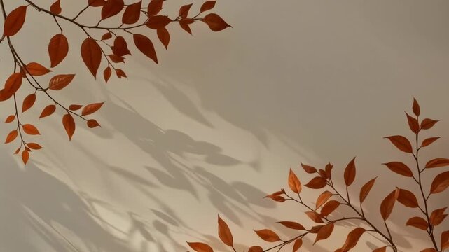 Autumn Leaf Shadow on Beige Wall with Natural Light, Botanical Background, and Warm Decor