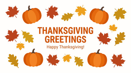 Thanksgiving greetings vector banner, autumn harvest pumpkins and falling maple leaves, seasonal holiday celebration card isolated on White Background © AYNAL