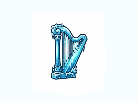 Frozen Crystalline Harp With Icicles And Blue Winter Details Centered On White Vector Illustration
