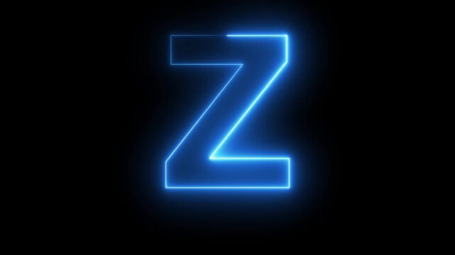Neon English Capital Letter Z text icon animation glowing blue color alphabet seamless smooth footage writing letter word sign symbol on black background