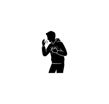 Panic Attack Person Clutching Chest Vector Silhouette. Acute Anxiety Hyperventilation Graphic Icon.