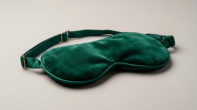 Elegant Emerald Green Velvet Sleep Mask on Neutral Background.
