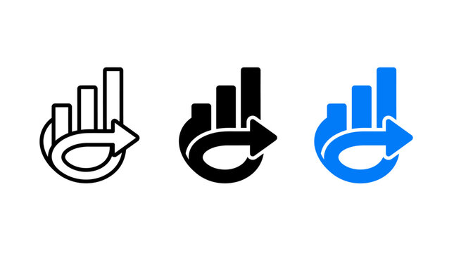Bar chart icon with circular refresh arrow for growth analysis