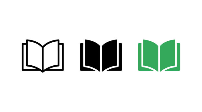 Open book education icon in three style variations with learning