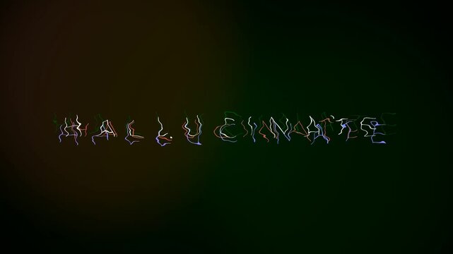 Hallucinate word glitching and vibrating on abstract background