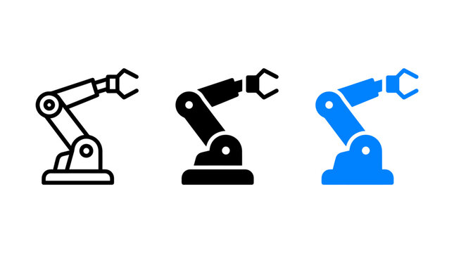 Industrial robotic arm assembly icon set with automation