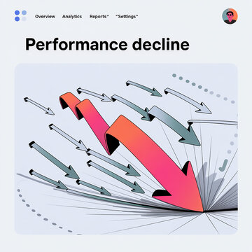 Red downward arrows showing business performance decline and loss